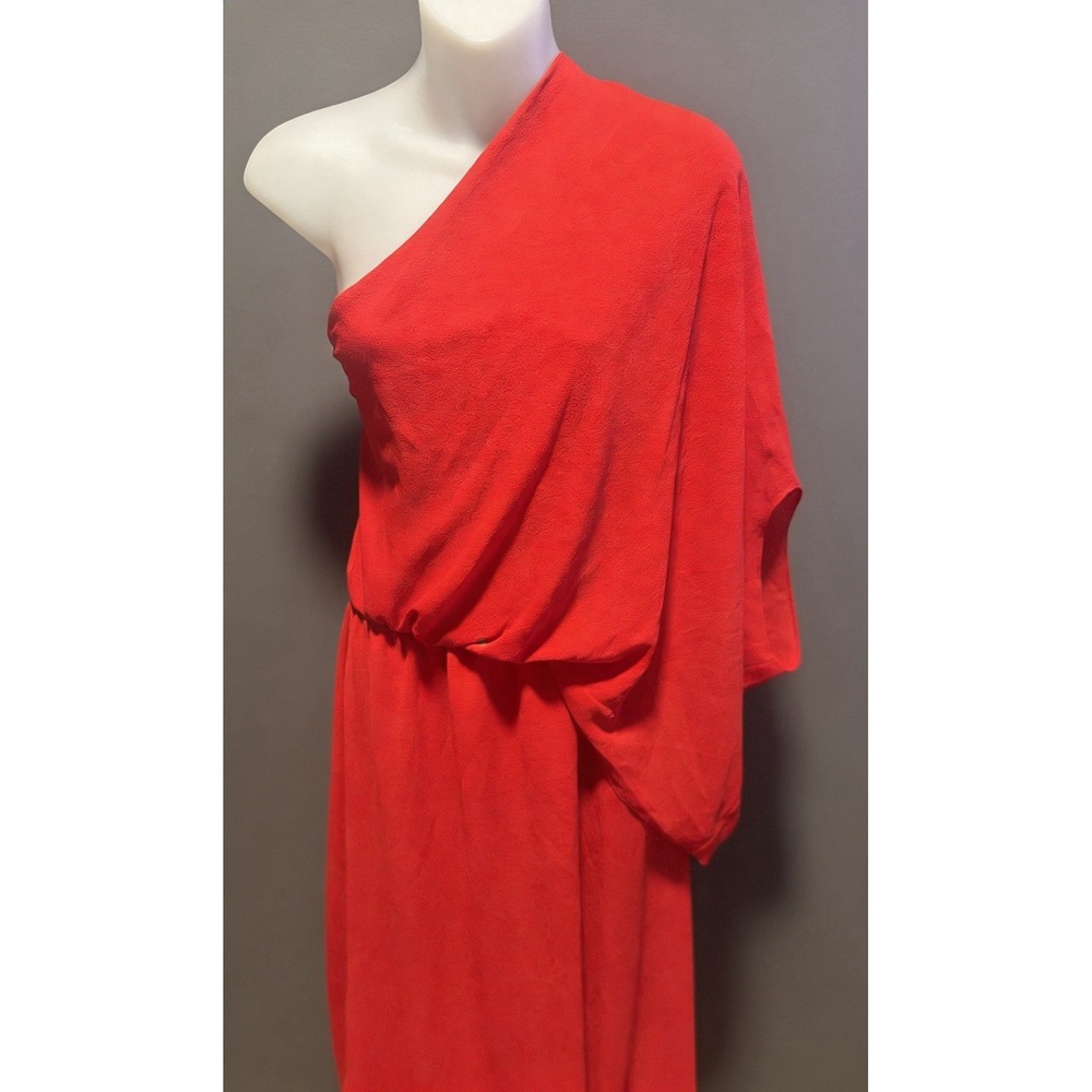 Tyche Red One Shoulder Asymmetric Draped Maxi Dress Crepe Polyester L